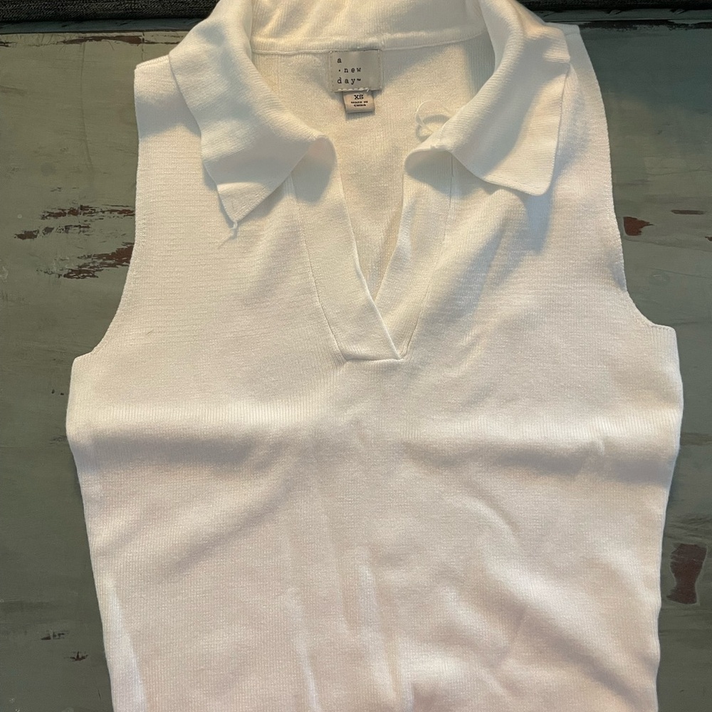 a new day White Sleeveless Polo Knit Tank